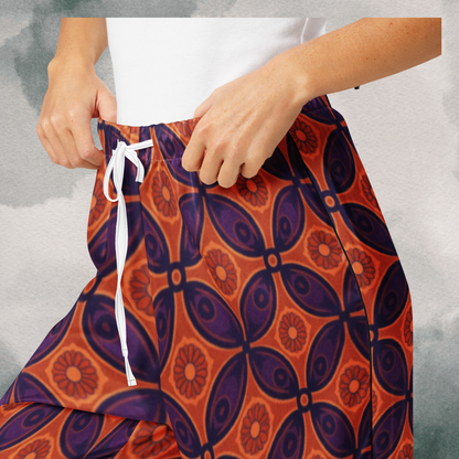 Purple & Orange Boho Geometric Pattern - Silk Wide Leg Pants