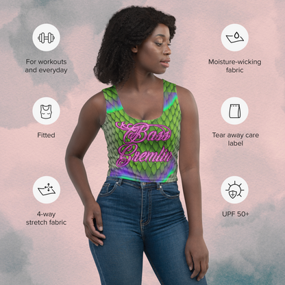 Bass Gremlin Crop Top – Psychedelic Aurora Borealis Reptile Print | EDM Crop Top