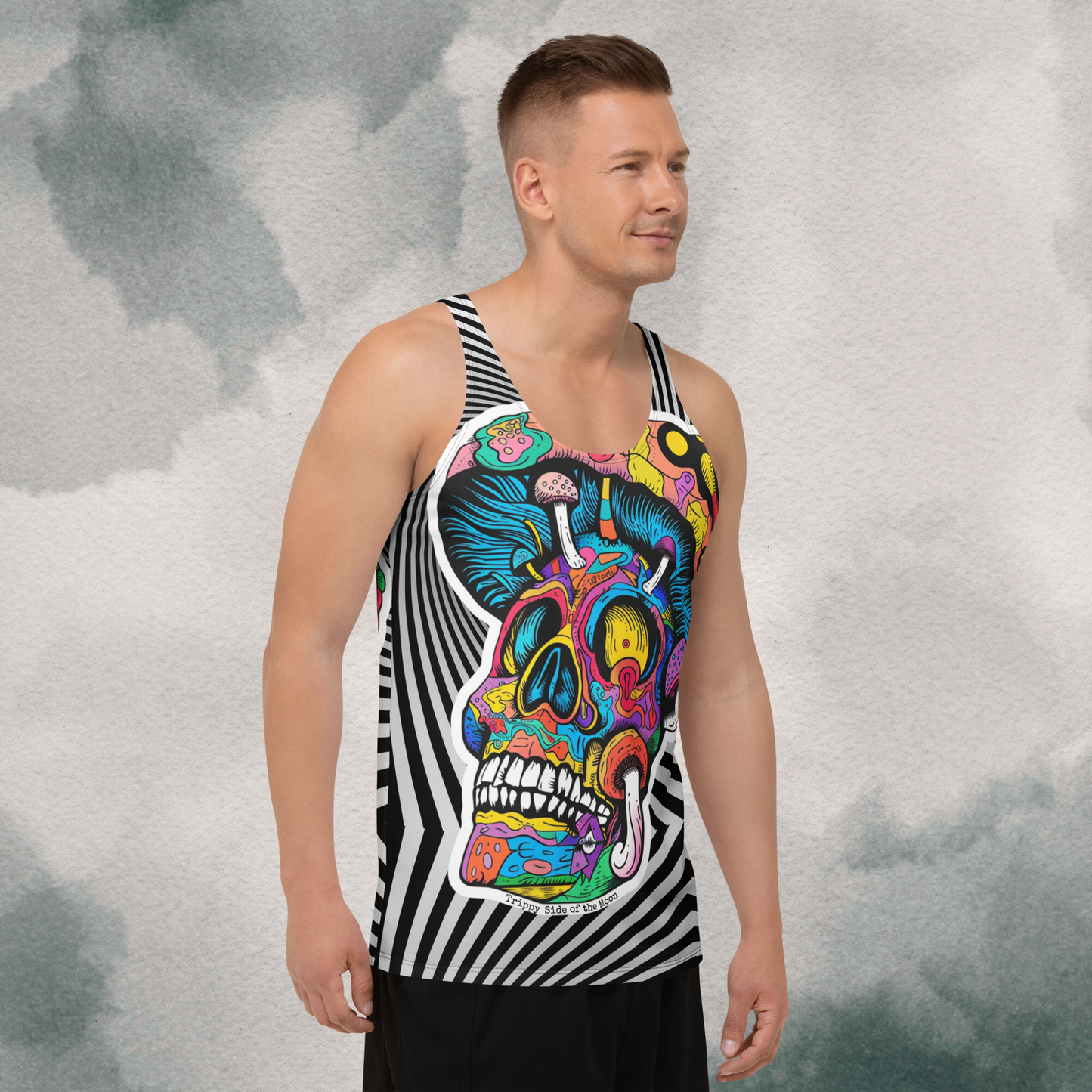 Men's Psychedelic Skull Mushroom Tank | Optical Illusion Black & White Festival Wear