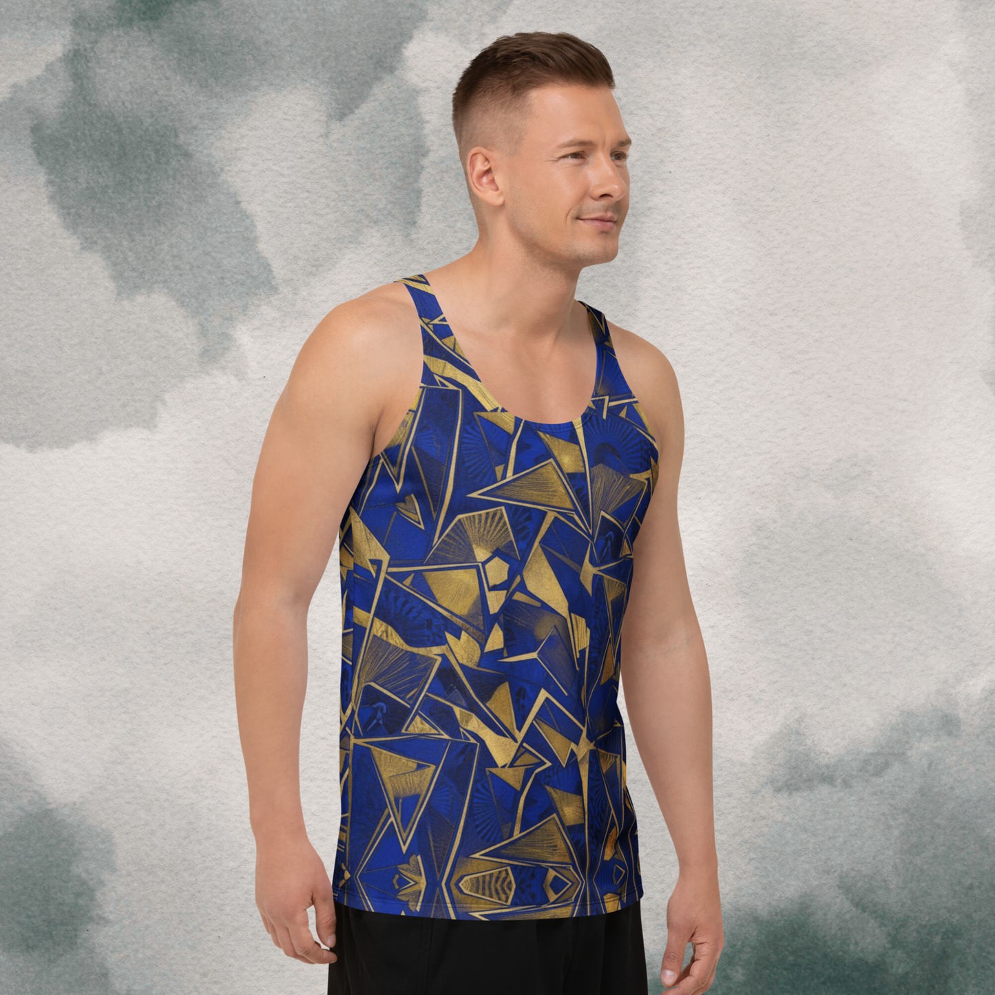 Blue & Gold Abstract Geometric Psychedelic Bro Tank