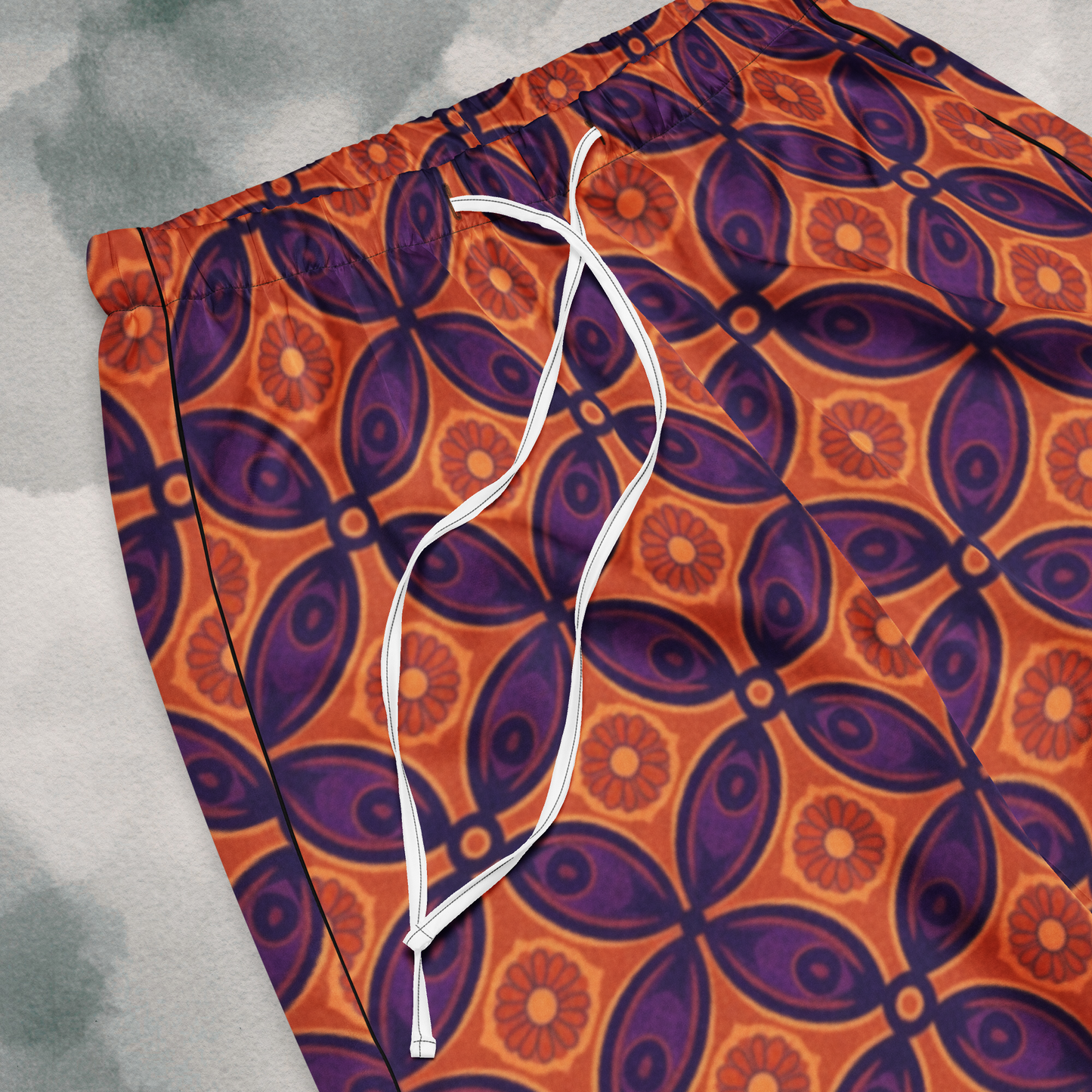 Purple & Orange Boho Geometric Pattern - Silk Wide Leg Pants