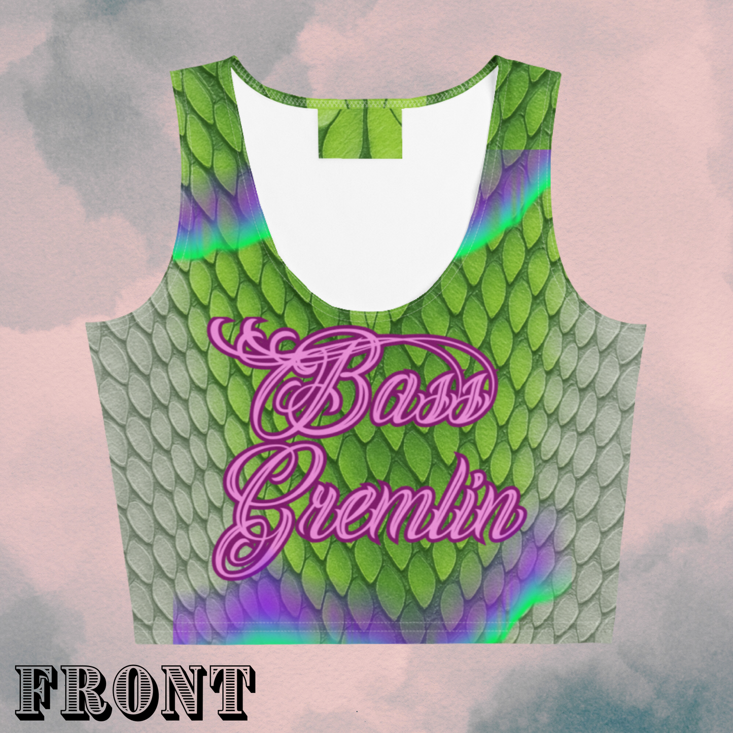 Bass Gremlin Crop Top – Psychedelic Aurora Borealis Reptile Print | EDM Crop Top