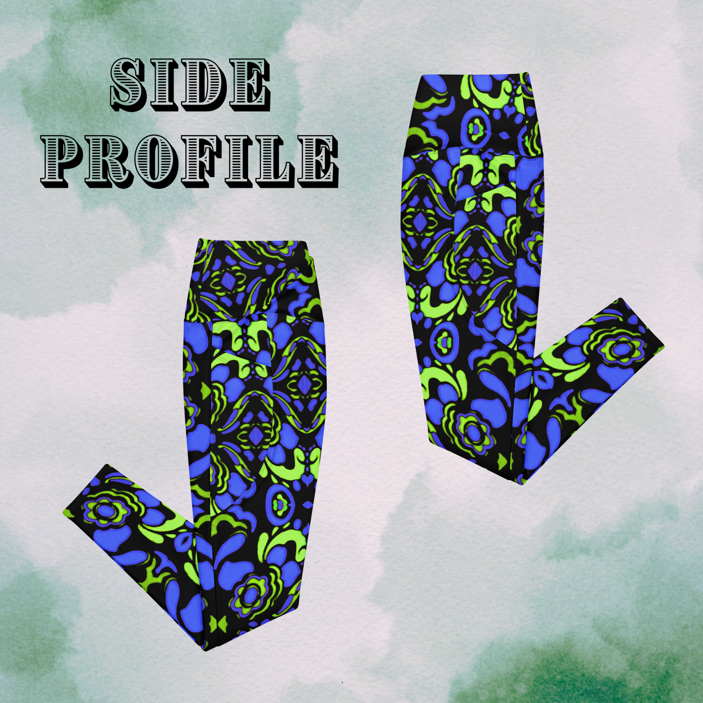 Blue + Green Trippy Crossbody Leggings With Pockets