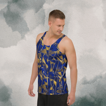 Blue & Gold Abstract Geometric Psychedelic Bro Tank