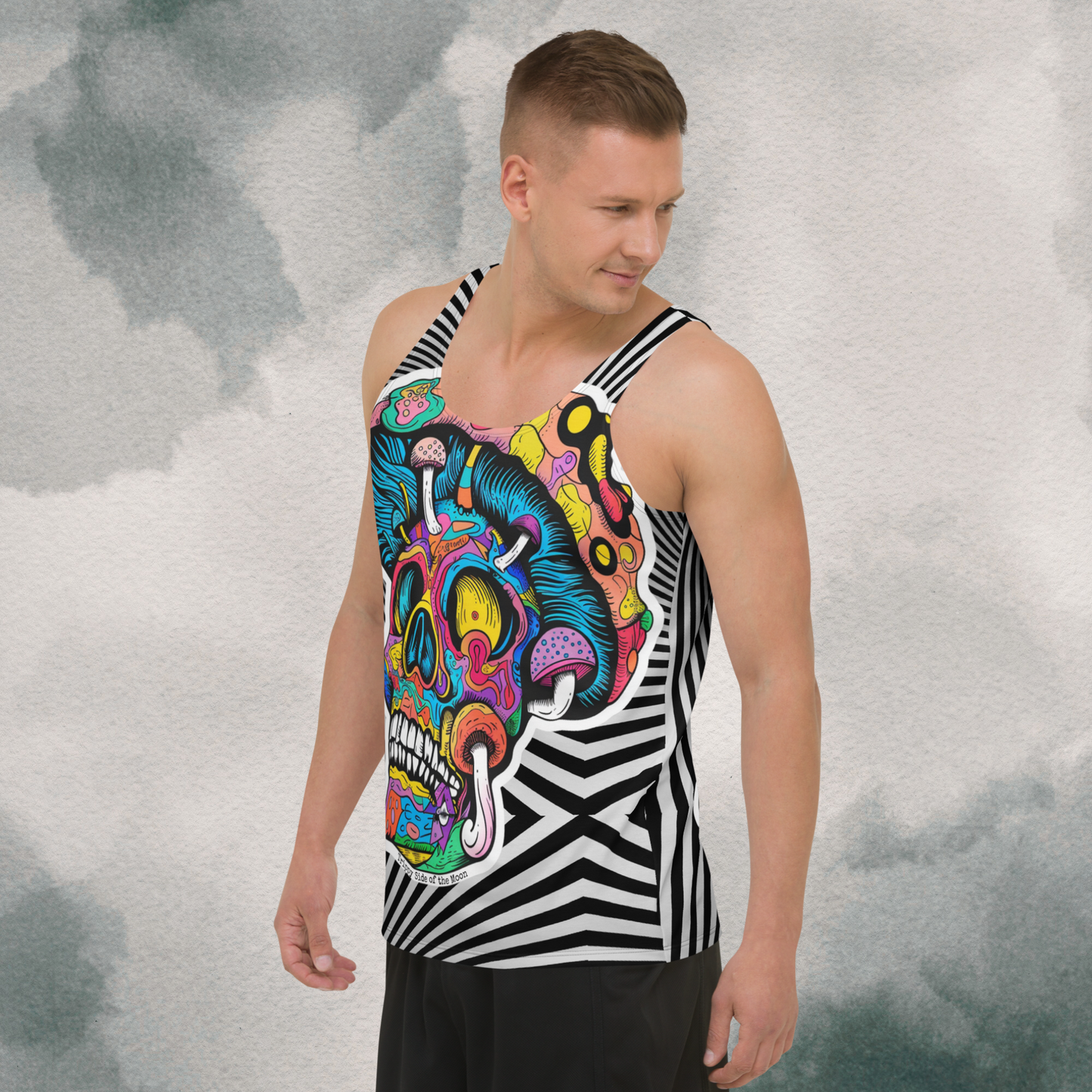 Men's Psychedelic Skull Mushroom Tank | Optical Illusion Black & White Festival Wear