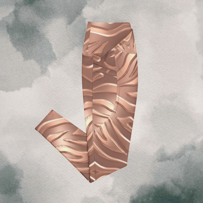 Rose Gold Tiger - Crossover Leggings With Pockets