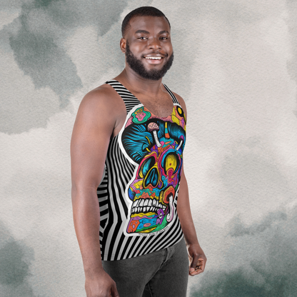 Men's Psychedelic Skull Mushroom Tank | Optical Illusion Black & White Festival Wear