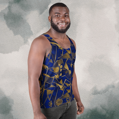 Blue & Gold Abstract Geometric Psychedelic Bro Tank