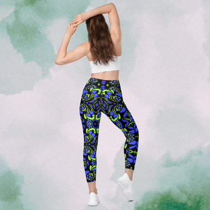 Blue + Green Trippy Crossbody Leggings With Pockets