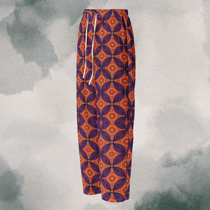 Purple & Orange Boho Geometric Pattern - Silk Wide Leg Pants