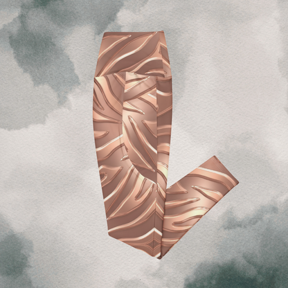 Rose Gold Tiger - Crossover Leggings With Pockets