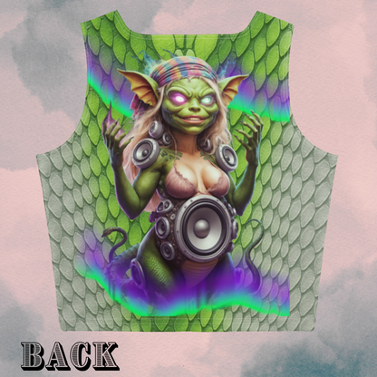 Bass Gremlin Crop Top – Psychedelic Aurora Borealis Reptile Print | EDM Crop Top
