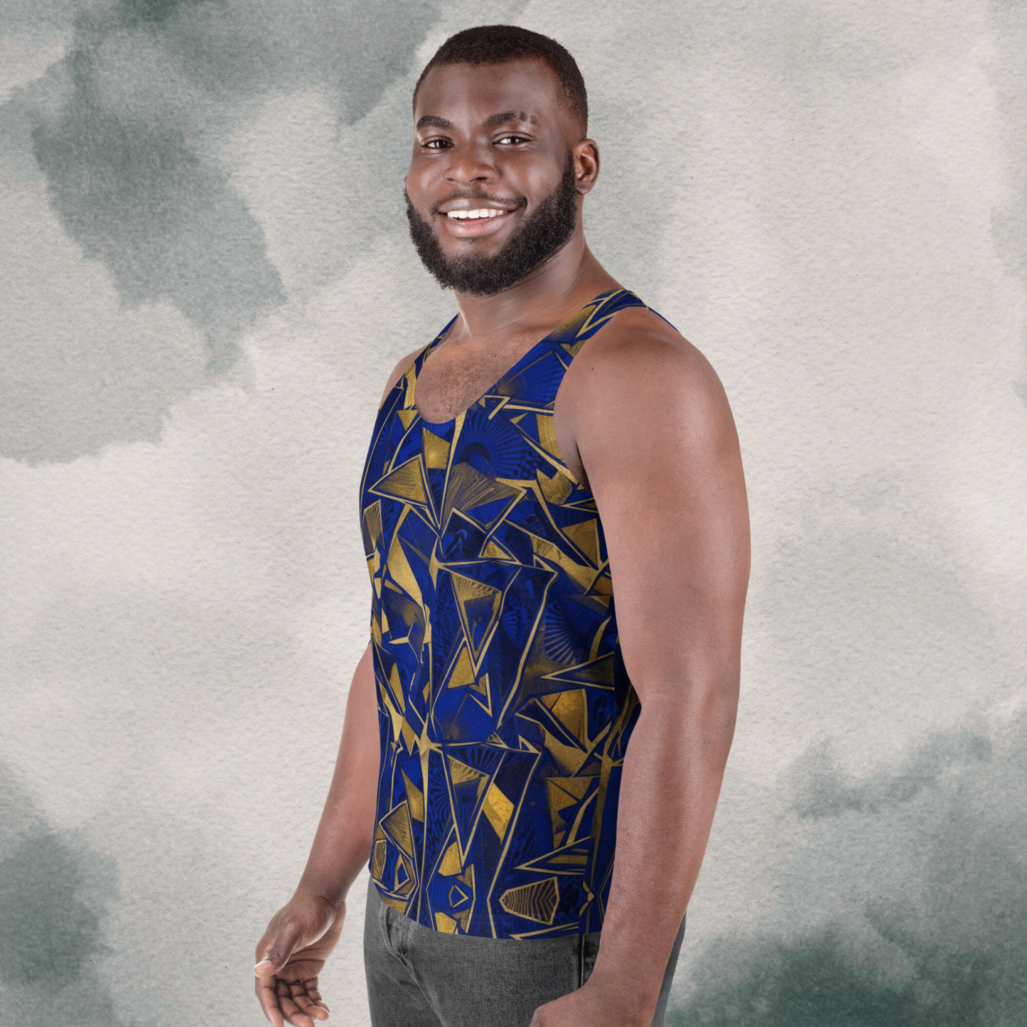 Blue & Gold Abstract Geometric Psychedelic Bro Tank