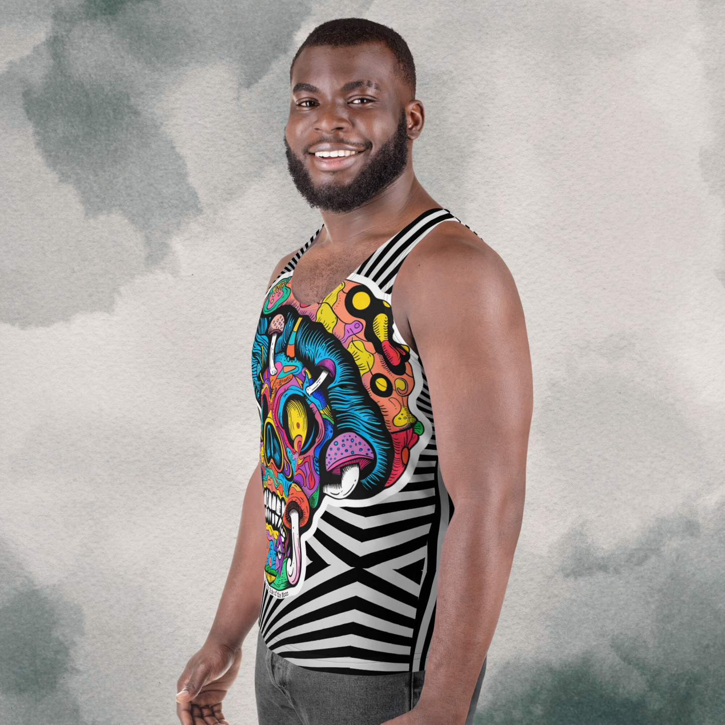 Men's Psychedelic Skull Mushroom Tank | Optical Illusion Black & White Festival Wear