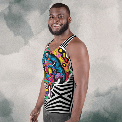 Men's Psychedelic Skull Mushroom Tank | Optical Illusion Black & White Festival Wear